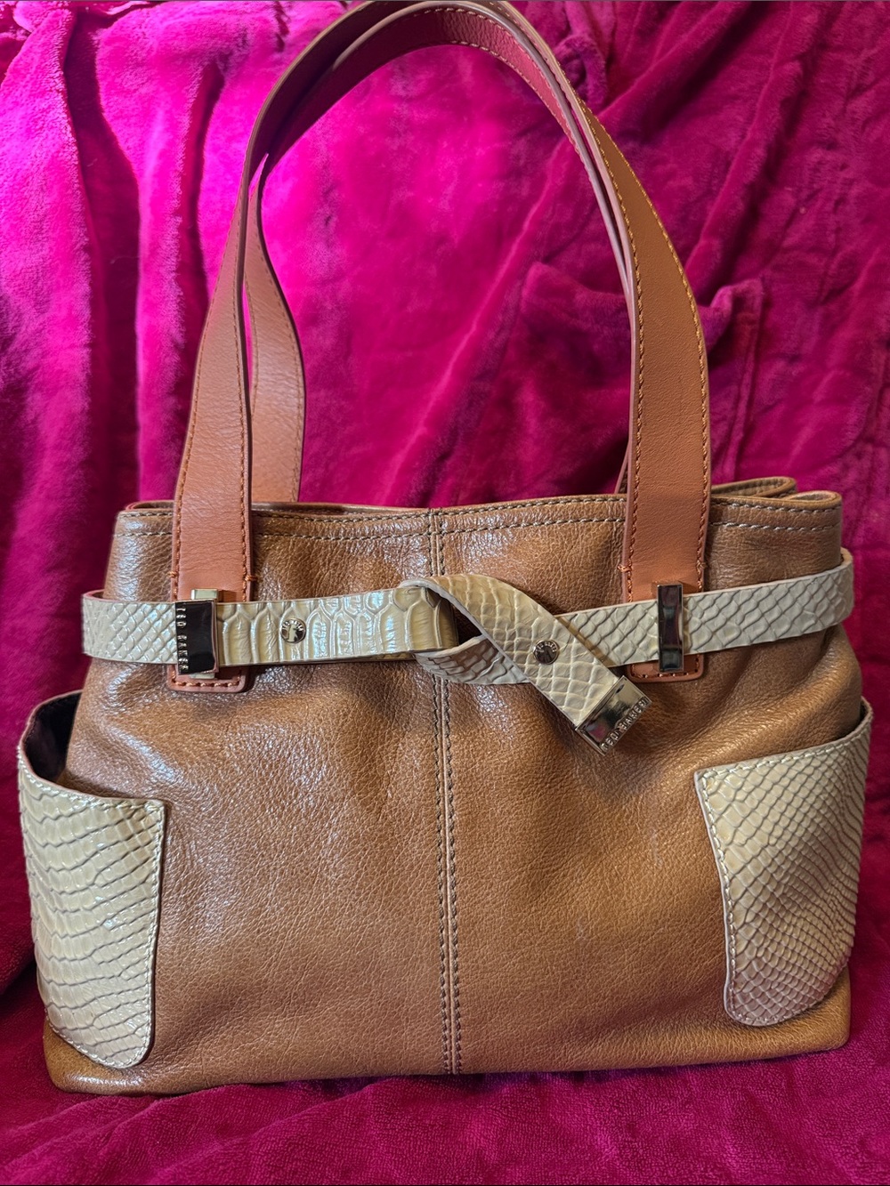 Ted Baker Brown Leather purse with Cream Snake-Texture Accents
